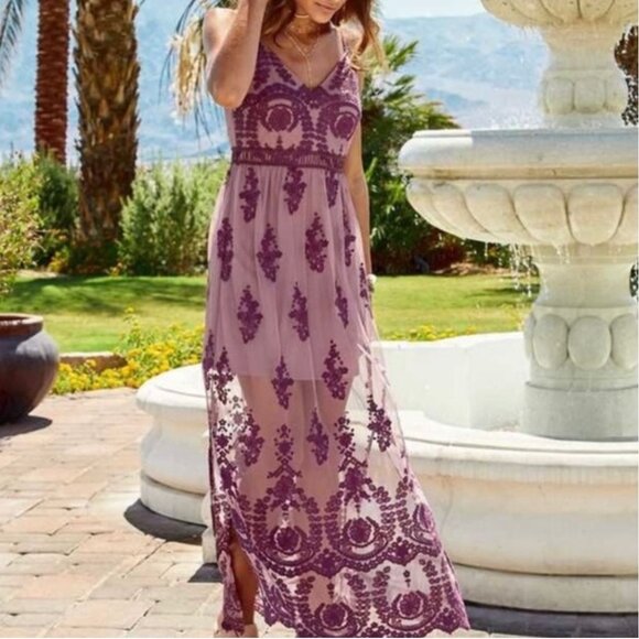 Altar'd State Dresses & Skirts - Altar’d State | Plum Purple Apololina Lace Mesh Overlay Maxi Dress | Size Small
